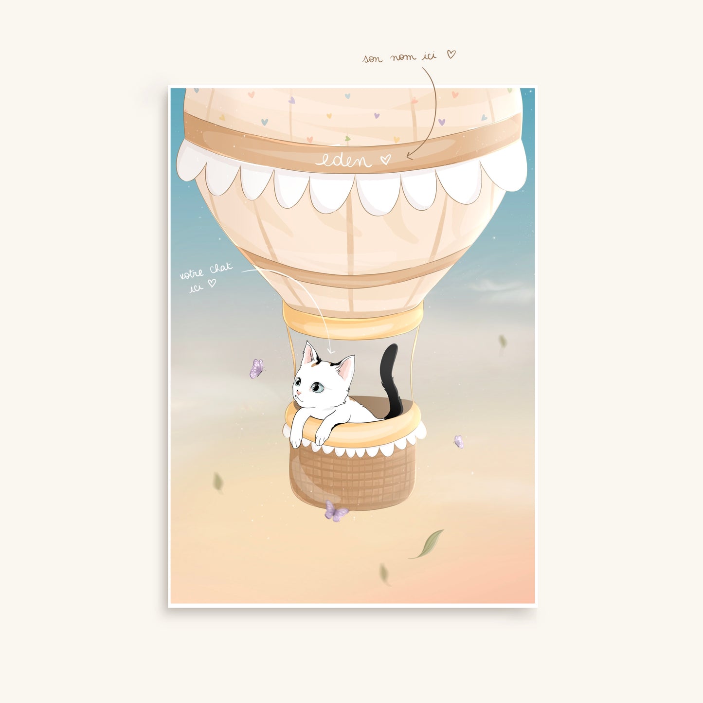 Illustration Cartoon de votre chat dans une montgolfière