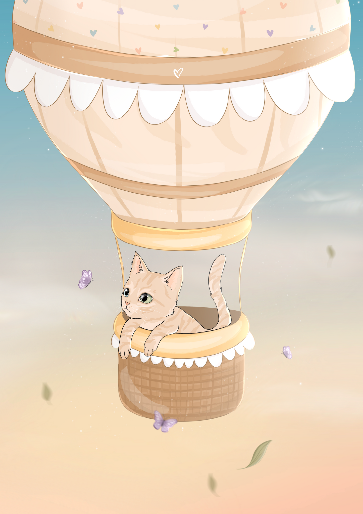 Illustration Cartoon de votre chat dans une montgolfière