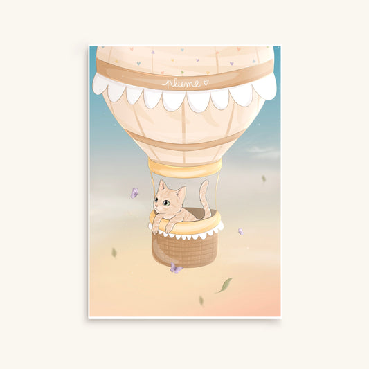 Illustration Cartoon de votre chat dans une montgolfière